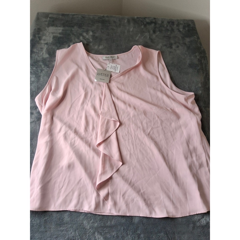 Kasper Woman Pink Ruffle Front Sleeveless Blouse V-Neck Top Plus Size 3X NWT